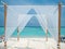 White tent for wedding ceremonies or romantic evening on a maldivian island.