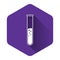 White Test tube and flask - chemical laboratory test icon isolated with long shadow. Purple hexagon button