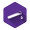 White Test tube and flask - chemical laboratory test icon isolated with long shadow. Purple hexagon button