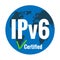 White text IPv6 certified on blue planet Earth background. Green check mark.