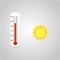 White thermometer icon and sun on a grey background
