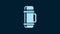 White Thermos container icon isolated on blue background. Thermo flask icon. Camping and hiking equipment. 4K Video