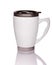 White thermos cup with black lid. Cup on white background