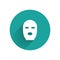 White Thief mask icon isolated with long shadow. Bandit mask, criminal man. Green circle button. Vector