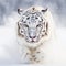 White Tiger hunting prey in snow