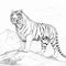 White Tiger Illustration: Linear Style On Rocky Terrain
