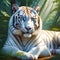 a white tiger lounges atop a rugged, seemingly defying the precarious balance of nature