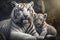 White tiger mother with cub. Generative Ai