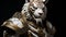 White Tiger portrait wearing a knight armor. Animal in a medieval armor. generative ai