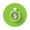 White Time is money icon isolated with long shadow. Money is time. Effective time management. Convert time to money