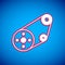 White Timing belt kit icon isolated on blue background. Vector