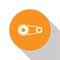 White Timing belt kit icon isolated on white background. Orange circle button. Vector
