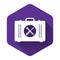 White Toolbox icon isolated with long shadow. Tool box sign. Purple hexagon button