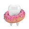 White Tooth with Big Strawberry Pink Glazed Donut. 3d Rendering