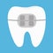 White tooth braces icon. Cute cartoon funny icon. Brace teeth. Oral dental hygiene. Children teeth care. Flat design. Blue