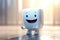 White tooth in the form of a funny robot smiling, light emphasizes the cleanliness of the tooth