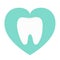 White tooth heart love icon. Healthy tooth. Oral dental hygiene. Children teeth care. Tooth health. Blue background. Isolated.