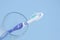 White toothbrushe on blue background, concept dental
