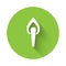 White Torch flame icon isolated with long shadow. Symbol fire hot, flame power, flaming and heat. Green circle button