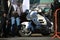 White touring motorcycle Honda Gold Wing among people