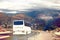 White tourists bus cornering in Sedona