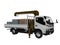 White tow truck with brown crane full of building materials 3d render on white background no shadow