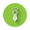 White Towel on a hanger icon isolated with long shadow. Bathroom towel icon. Green circle button. Vector