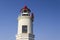 The white tower of the famous Tokarevsky lighthouse on the Egersheld peninsula in Vladivostok