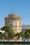 The white tower of thessaloniki city`s symbol and landmark ,beautiful sunny day after long time of rain and clouds great opportun