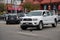 A white Toyota Tacoma truck sits in the middle of the road after an accident in front of 6750 Balboa Blvd,