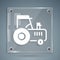 White Tractor icon isolated on grey background. Square glass panels. Vector