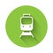 White Train and railway icon isolated with long shadow. Public transportation symbol. Subway train transport. Metro