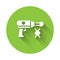 White Transfer liquid gun in biological laborator icon isolated with long shadow. Green circle button. Vector