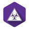 White Triangle sign with Biohazard symbol icon isolated with long shadow. Purple hexagon button