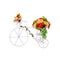 White tricycle decorate with fabric flowers on white background