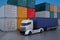 White truck in container port