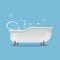 White tub or bath filled with water, cartoon icon