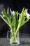 White tulips in a glass mug splashed with water