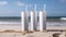 White tumblers with beach background
