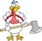 White Turkey With Ax Cartoon Character