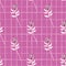 White twigs and flowers seamless pattern. Bright lilac background with check. Simple floral print