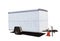 White two wheel utility trailer with safety traffic cone