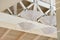 White umbrellas under the ceiling. Island of Cayo Largo, Cuba. Close-up.