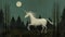 White Unicorn In Forest With Moon: Playful Figurative Renditions