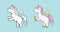 White Unicorn vector icon for children design isolated. Portrait white horse with rainbow hair. Cute magic cartoon fantasy animal.