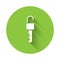 White Unlocked key icon isolated with long shadow. Green circle button. Vector