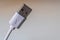 White usb cable charger plug closeup - Image