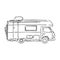 White van with black outline isolated on white background. Vector Illustration.