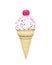 White vanilla ice cream cone with cherry on top isolated on white