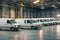White vans parked inside warehouse